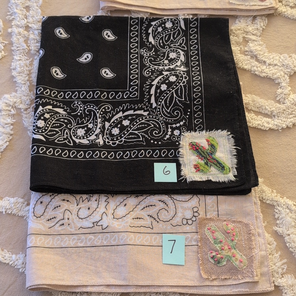 Bandana scarf w cactus, upcycled, embroidery cactus patch, Pick 1 HANDMADE ITEM - Picture 15 of 16